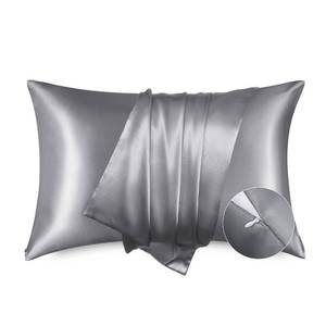 lot 14200 image: Bedsure Satin Pillowcase with Zipper, Similar to Silk Pillow Cases 2 Pack, Silky & Soft Satin Pillow Cases Standard Size for Hair and Skin, Dark Grey Pillow Covers, Gifts for Women Men, 20x26 Inches