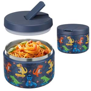 lot 14206 image: Pawtong 12oz Insulated Vacuum Food Jar with Buckle Lid Wide Mouth Soup Thermo for Hot Food Kids Leakproof Stainless Steel Lunch Container (Blue-Dinosaur)