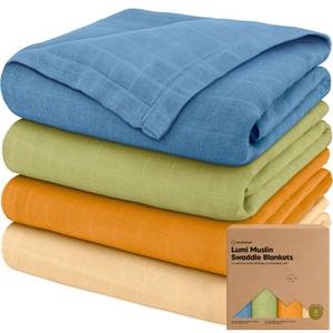 lot 19409 image: 4-Pack Muslin Swaddle Blankets for Boys, Girls - Organic Baby Swaddles for Newborns, Soft & Breathable Receiving Baby Blankets for Girl, Boy, Neutral, Newborn Essentials Gift (Primeval)