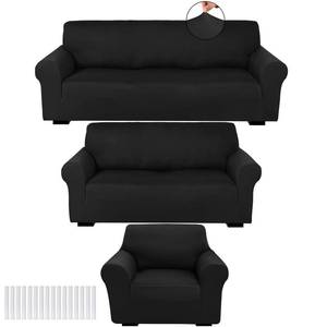 lot 19436 image: Peryiter 3 Pcs Slipcover Set for Couch Furniture Covers for Sofa Loveseat Couch Arm Chair, Form Fit Stretch, Wrinkle Free, Furniture Protector(Black,Milk Silk Spandex)