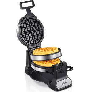 lot 19447 image: Belgian Waffle Maker, Classic Rotating Waffle Iron with Nonstick Plates, Removable Drip Tray and Cool Touch Handles, Double Flip Waffle, Rotating Belgium Waflera Maker by Yabano, Brushed Stainless (Used)