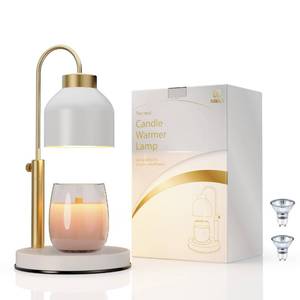 lot 19452 image: AIKUT Candle Warmer Lamp, with 2 Bulbs,Timer & Dimmer,Compatible with Large Yankee Candle Jars,3 Wick Candles,Height Adjustable Electric Top Candle Melter,White,110-120v