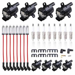 lot 19457 image: Set of 8 Round Ignition Coils UF262 41-962Spark Plugs 748UU 8mm Spark Plug Wires for Chevy Avalanche Express Tahoe Silverado Suburban 1500 2500 3500GMC OEM# D585 (UF262 black 748UU41-962)