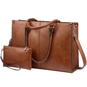 lot 19465 image: LOVEVOOK Laptop Tote Bag for Women, 15.6 Inch Large Capacity Vintage Leather Work Computer Bag, Business Casual Shoulder Handbag, Dark Brown