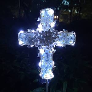 lot 19467 image: COOZZYHOUR 38Inch Solar Cross Garden Lights Outdoor Decorative - Solar Metal&Glass Cross White Hydrangea Flower Stake Lights- Waterproof 20 Warm White LED for Remembrance Gifts & Sympathy Gifts.