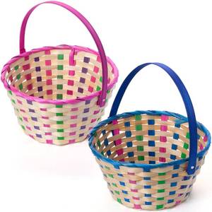 lot 19469 image: JOYIN 2 Pcs Easter Bamboo Plaid Basket, Blue Pink Round Woven Goodie Empty Gift Basket with Folding Handle, Candy Toys Storage Bucket for Easter Egg Hunt, Kids Party Treats Picnic & Favor(11 x9.5) (4 pack)