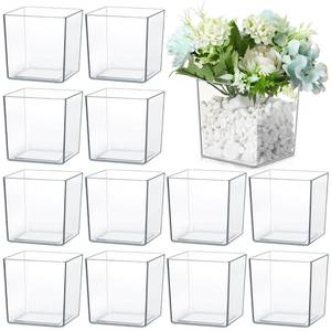 lot 19475 image: Tioncy 4 x 4 12 Pcs Cube Clear Flower Vase Acrylic Flower Vase Square Acrylic Container Cube Decorative Centerpiece for Plant Wedding Home Office Floral Decor