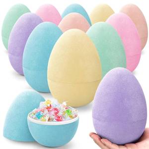 lot 19487 image: Memorywuu 12 Pack 6 Pastel Flocked Easter Eggs Empty Large Fillable Easter Eggs Assorted Colors Plastic Fillable Eggshells Party Favors for Filling Treats Basket Stuffers Table Centerpieces Decor