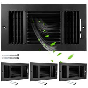 lot 19491 image: Wesiti 4 Pcs 12 x 6 Inch Vent Covers for Home Ceiling HVAC Sidewall Air Register 3 Way Vents Wall Register Solid Steel Manual Adjuster for Home Bathroom Toilet Office (Black)