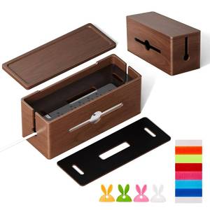 lot 19494 image: HomeBliss Extra Large Cable Management Box �� Brown Double Layer Wooden Cord Organizer with Divider for Desk, TV Stand, Kitchen, and Office ��NO Power Strips or Chargers��