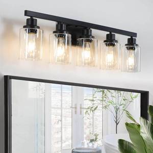 lot 19500 image: DIKAIDA 5-Light Black Bathroom Vanity Light, Modern Vanity Lighting Fixture for Bathroom, 31 Matte Light Fixture, Wall Sconces with Clear Glass Shade, Black Bathroom Wall Light Over Mirror