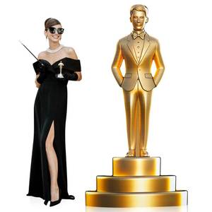lot 19508 image: Jetec 6 Feet Movie Night Trophy Cardboard Cutout Standup Life Size Movie Premiere Award Theme Party Decorations Backdrop Photo Booth Red Carpet Gold Male Award Statue Stand-up for Party Decor Supplies