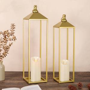 lot 19511 image: 22 19 Large Lanterns Decorative Outdoor Indoor, Set of 2 Gold Metal Candle Lantern Modern Farmhouse Floor Lanterns Decorative for Mantle, Patio, Porch, Garden, Home Decor