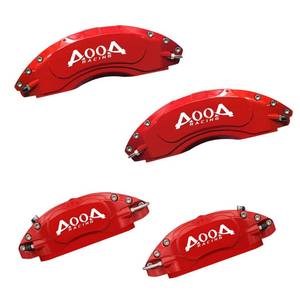 lot 19513 image: AOOA Aluminum Red Caliper Covers White Character Fits 2011-2023 Dodge ChargerChallengerChrysler 300 (Front Double Piston)