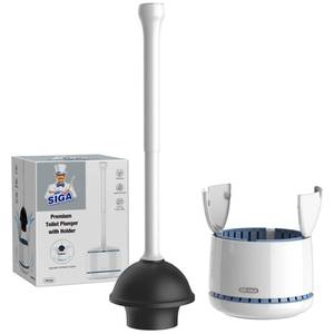 lot 19517 image: MR.SIGA Toilet Plunger with Holder, Heavy Duty Toilet Plunger and Holder Combo for Bathroom Cleaning, White