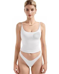 lot 20095 image: SUUKSESS Women Padded Scoop Neck Tank Tops Double Line Going Out Basic Camisole Top Summer Sleeveless Shirt (Snow White, L)