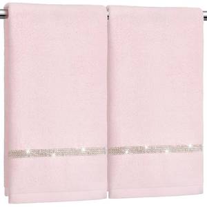 lot 20108 image: Hahafelt 2 Pcs Pink Sparkling Hand Towels with Rhinestones for Bathroom 100% Cotton Glitter Soft Elegant Hand Bath Towels Absorbent Machine Washable for Spa Yoga Hotel Sport, 29.5 x 13.8
