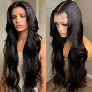 lot 20112 image: ALYBIT 28 Inch Body Wave Full 13x4 Lace Frontal Virgin Human Hair Wigs Black 13x4 HD Lace Front Wigs Human Hair for Women 200% Density 12A Brazilian Human Hair Pre Plucked With Baby Hair