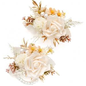 lot 20119 image: Serwalin 2 Pcs Wrist Corsage and Boutonniere Set, 6-7 Inch Champagne Corsage for Wedding, Boutonniere for Men Corsage Wristlet Prom Ceremony Anniversary Accessories Suit