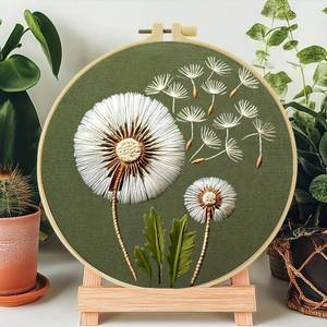 lot 20143 image: Embroidery Kits for Beginners with Dandelion Hand Embroidery Cross Stitch Needlepoint Craft,DIY Needlepoint Everything is Fine,by Step Instructions and Video Tutorial, Embroidery for Home Ofiice Decor