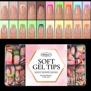 lot 20151 image: Misssix XBASICTIPS French Tip Press On Nails, 600Pcs Short Square French Gel Nail Tips 20 Colors, Soft Gel Pre-shaped No Need to File 3 in 1 Tips, Fake Nails for Nail Art DIY Extension15 Sizes