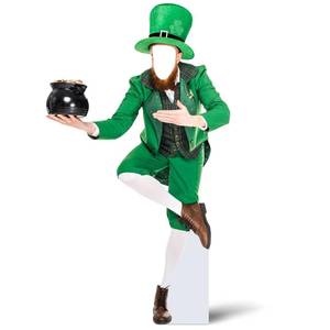 lot 20168 image: Jetec 1 Pack 5.4 ft St. Patricks Day Leprechaun Holding Pot of Gold Cardboard Cutout Stand up Life Size St. Patricks Day Irish Party Decorations Backdrop Photo Prop Shamrock Gold Pot Coin Cutout