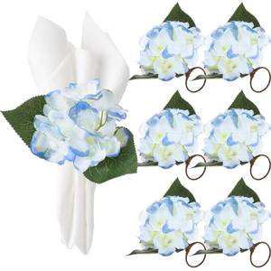 lot 20201 image: Teenyyou 6 Pcs Artificial Hydrangea Napkin Rings Spring Summer Napkin Ring Holder Boho Floral Rustic with Artificial Leaves for Weddings Dinner Spring Summer Gathering Table Decoration (Hydrangea)