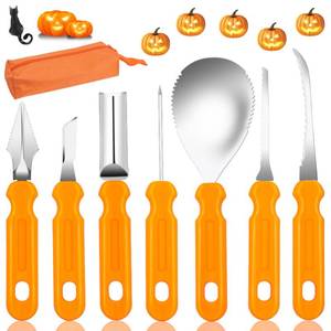 lot 20207 image: Halloween Pumpkin Carving Tools Kit, Professional and Heavy Duty Stainless Steel Pumpkin Cutter Knife Saw Scoop Tools Set for Kids or Adults, 7Pcs Carving Set for Halloween Decoration Jack-O-Lanterns