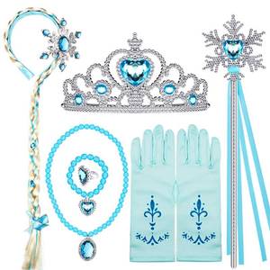 lot 20208 image: Princess Dress Up Accessories Jewelry Play Toy Set for Girls with Headband Braid Wig, Crowns, Necklaces, Wands, Rings, Bracelets Gloves Cinderella Costume Accessories