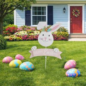 lot 20218 image: HOMirable Easter Decorations Outdoor Metal Bunny Decorative Garden Stakes Happy Easter Decor Outdoor 3D Spring Yard Decor Farmhouse Rabbit for Home Outside Lawn Front Porch Happy Easter Yard Sign