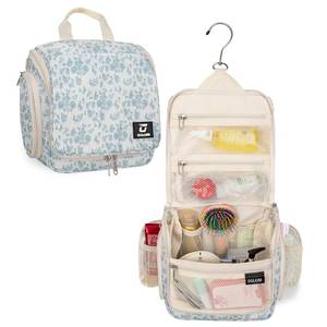 lot 20221 image: Goloni Hanging Toiletry Bag, 10 Compartments Water-Resistant Makeup Bag with 360° Spinning Metal Hook, Large Travel Cosmetic Organizer for Men & Women, Flower (7.05oz)(Pink quilt design)