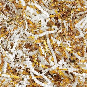 lot 20225 image: Uptotop 6oz Crinkle Cut Paper Shred Filler for Gift Wrapping, Gift Basket Filling, Perfect for Birthday, Christmas, Thanksgiving, Halloween, Easter, Valentines Day, Mothers Day, Fathers Day, Wedding & Holiday Decor (White and Gold)