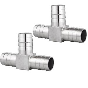 lot 20242 image: Happyreise 304 Stainless Steel 1-14 x 1-14 x 1-14 Hose Barb Fittings, T Shape 3 Way Barb for FuelGasAIRLquid Ect Splitter (2 Packs)