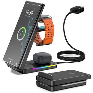 lot 20244 image: Wireless Charger for Samsung, 3 in 1 Wireless Charging Station for Samsung Galaxy S25 UltraZ Fold7Flip7S24, Foldable Charger for Samsung Galaxy Watch 8Ultra765, Buds (Black)