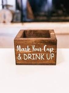 lot 12298 image: Mark Your Cup & Drink Up Wooden Beer Caddy