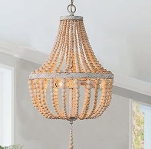 lot 3761 image: Wooden Bead Chandelier with Installation Manual (stock photo not exact)