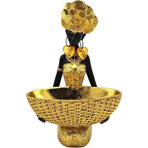 lot 1266 image: OGANGART African Tribal Statue - Tribal Lady Figure Sculpture Tray,Coffee TableOfficeShelfLiving Room Handmade Home Decor - Best Gift for BirthdayAnniversaryWedding (Gold)