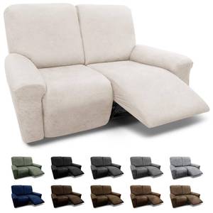 lot 1275 image: Pfrstuv Loveseat Covers 6-Pieces Loveseat Recliner Cover 2 Seater Cover for Reclining Loveseat Cover Leather Look Recliner Slipcovers with Pockets Spandex Furniture Covers(Recliner Loveseat, Beige)
