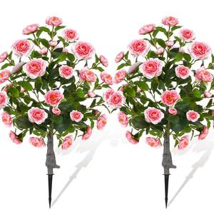 lot 1295 image: Lunmon 2 Pack 3ft Artificial Camellia Plants Tree 36 Faux Camellia Flower with Spike UV Resistant Realistic Fake Floral Blooming Bush for Indoor Outdoor Front Door Porch Backyard Garden, Pink