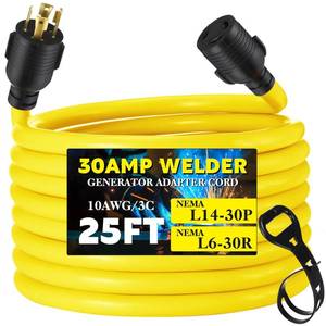 lot 1299 image: Tellegloww NEMA L14-30P to L6-30R Generator to Welder Adapter 25FT, 30 Amp 4 Prong Male to 3 Prong Female Adapter Generator Welder EV Charger Power Cord, 10 AWG STW, ETL Listed