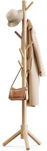 lot 1300 image: Pipishell Coat Rack Sturdy Wooden Coat Rack Stand, Adjustable Coat Tree, Free Standing Tree Hanger with 4 Sections & 8 Hooks, for HomeBedroomOfficeHallwayEntryway