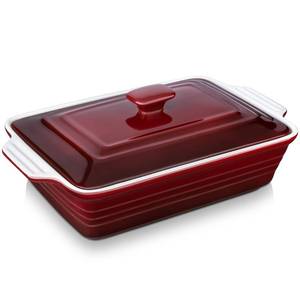 lot 1317 image: LOVECASA 4.5 Quart Ceramic Casserole Dish with Lid, 9x13 Baking Dish for Oven, Lasagna Pan Deep with Handles, Stoneware Bakeware, Oven & Dishwasher Safe, Gradient Red