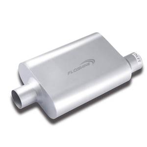 lot 1318 image: Floshine Universal Mufflers Dual Chamber 2.5 offset inlet (ID) 2.5 center outlet (ID) Performance Automotive Muffler Exhaust FH42541
