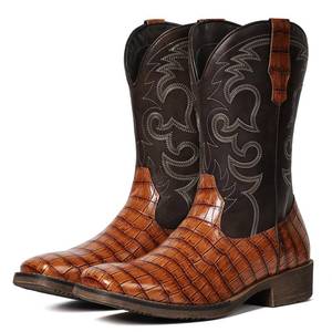 lot 1319 image: IUV Cowboy Boots For Men Western Caiman Tail Print Wide Fashionable Embroidered Pull On Slip Resistant Boots