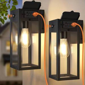 lot 1322 image: OYKYOHEI 2 Pack Porch Lights with GFCI Outlet, Dusk to Dawn Motion Sensor Outdoor Lights, 2 Lighting Modes Waterproof Anti-Rust Wall Sconce Lantern, Outside Light for House, Black
