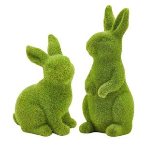 lot 1324 image: CynynYxy Easter Bunny Decor, 2pcs Flocked Bunny Moss Bunnies Spring Decor Resin Rabbit Figurines for Table Desk Easter Decorations (Large 2pcs)