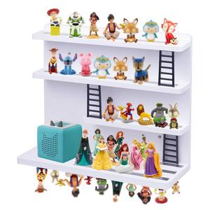 lot 1336 image: DigNew for Tonie Shelf Magnetic,for Tonie Storage Wall, Holds 50 Characters Creative Magnetic Top & Back,Pinewood Floating Shelves for Wall,Dedicated Charging Slot for Tonebox,4 Tier �� White Color