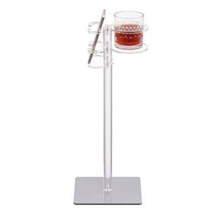 lot 1338 image: Aquiver Acrylic Drink Table for Small Space - Sofa Side Table for Drinks, Remotes, Phones - Metal Base, 7.9 L x 7.9 W x 20.1 H
