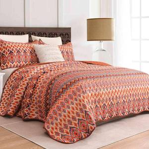 lot 1344 image: Fall Quilt Set King Size 106 x 92 In 3Pcs, Burnt Orange Boho Oversized Scallop Bohemian Bedspreads, Soft Lightweight Coverlet Bed Spreads Farmhouse Thin Quilted Comforter Vintage Bedding Set Women Men