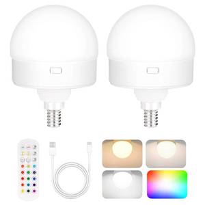 lot 2044 image: Yochoice 2-Pack E12 Rechargeable Battery Operated Light Bulb with Remote, Dimmable LED Bulb with 15 Colors Selectable & 3 Timer, Wireless Detachable Puck Light Bulb for Wall Sconce, Non-Hardwired